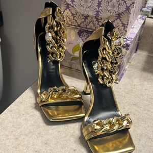 Elegant Gold Chain Women's Heels